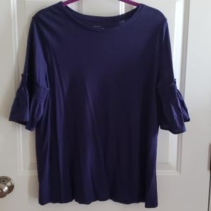 LOFT Navy Smocked Flutter Sleeve Shirt Size L